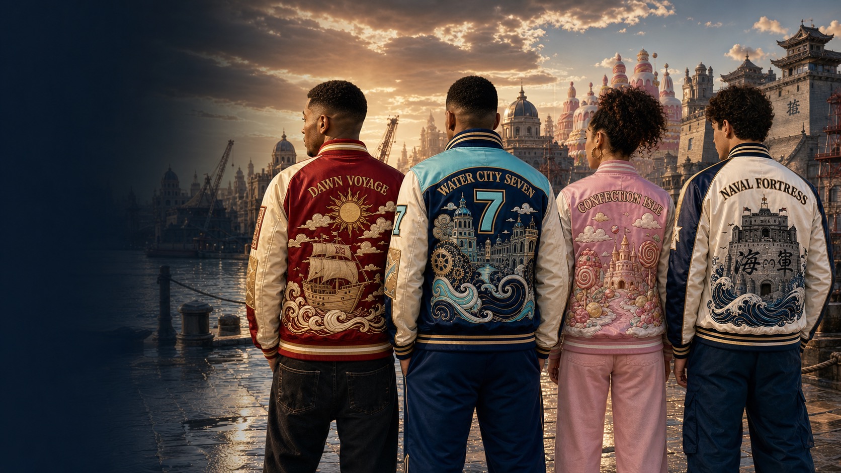 Four models wearing Grand Arc Collection outerwear